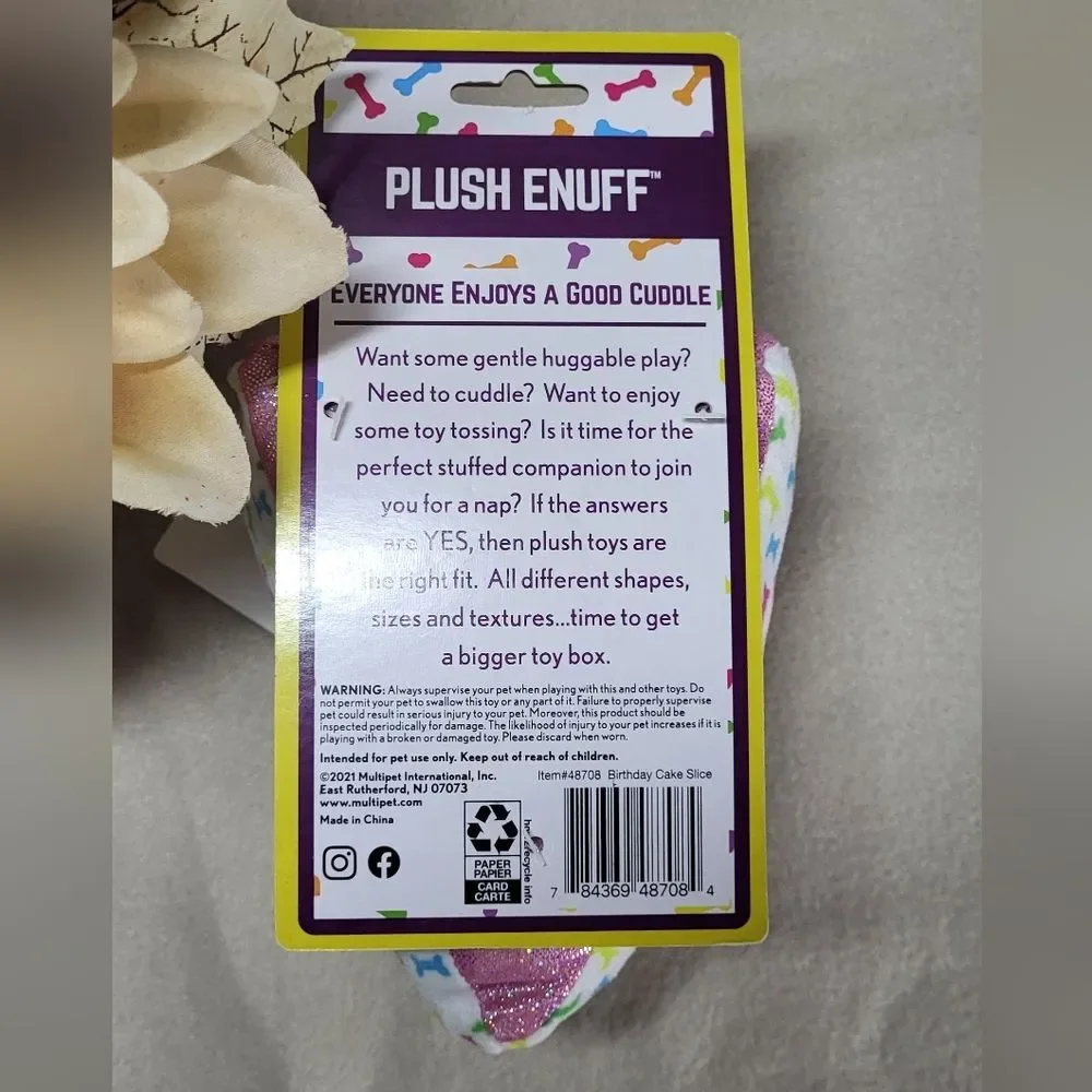 Multipet NWT Pink Birthday Cake Slice Squeaky Crinkle Dog Toy (6